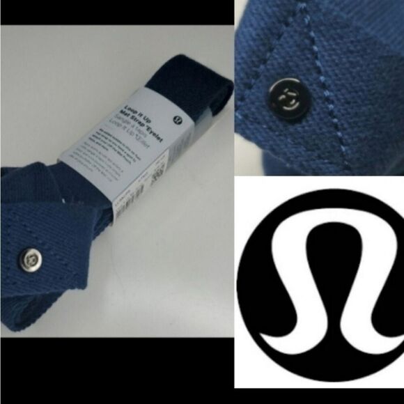 NEW LULULEMON blue silver ADJUSTABLE YOGA MAT CARRYING STRAP YOGI NWT - Picture 2 of 4